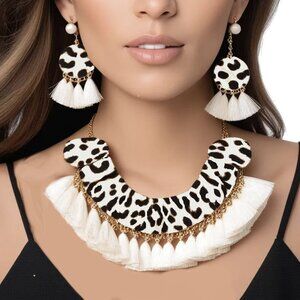 Leopard Print Jewelry Set, Leopard Tassel Jewelry Set